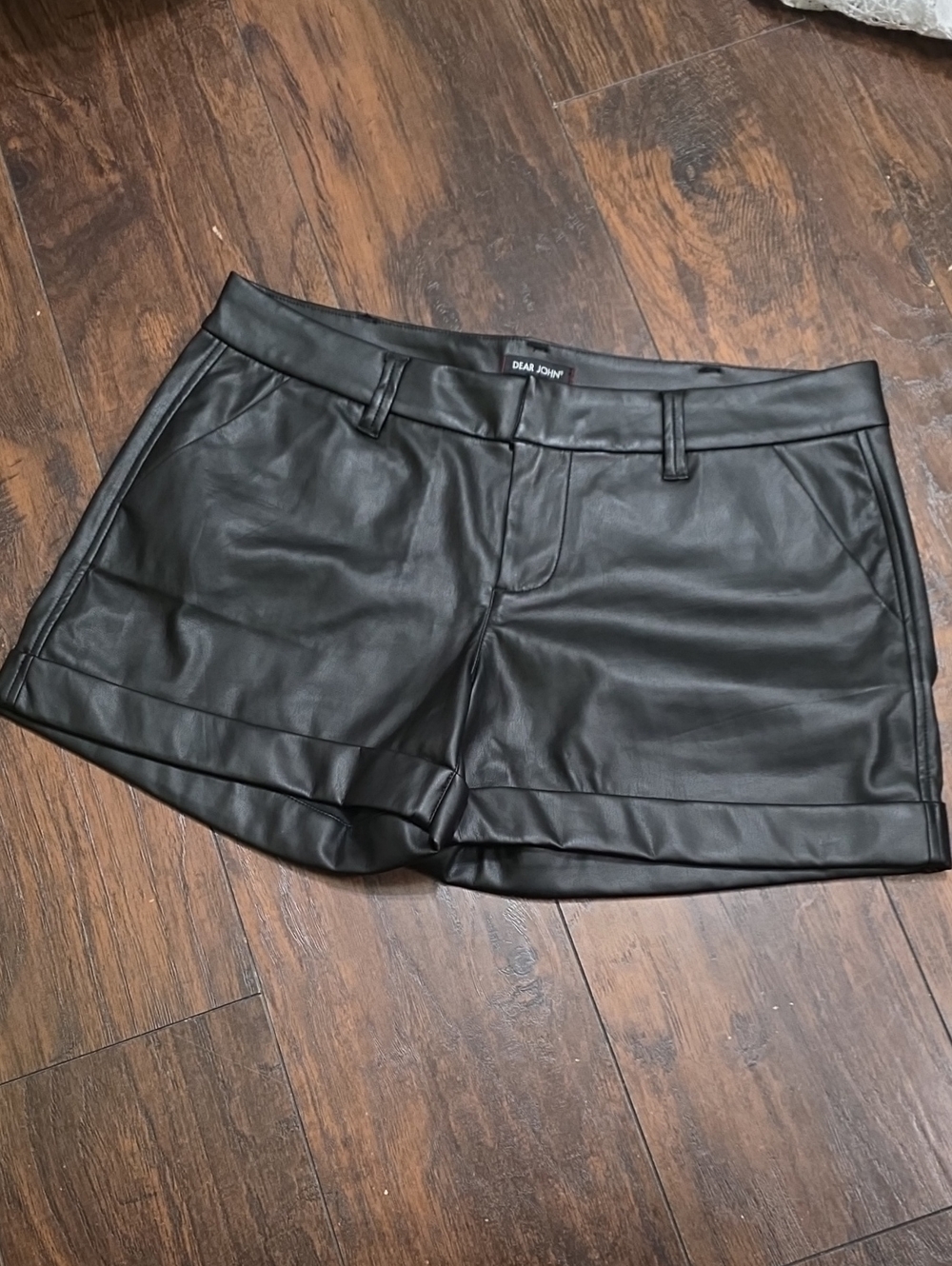 Dear John Black Faux Leather Jean Shorts